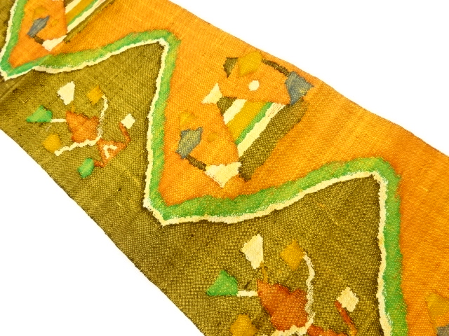 手織り真綿紬曲線に抽象模様織出し名古屋帯